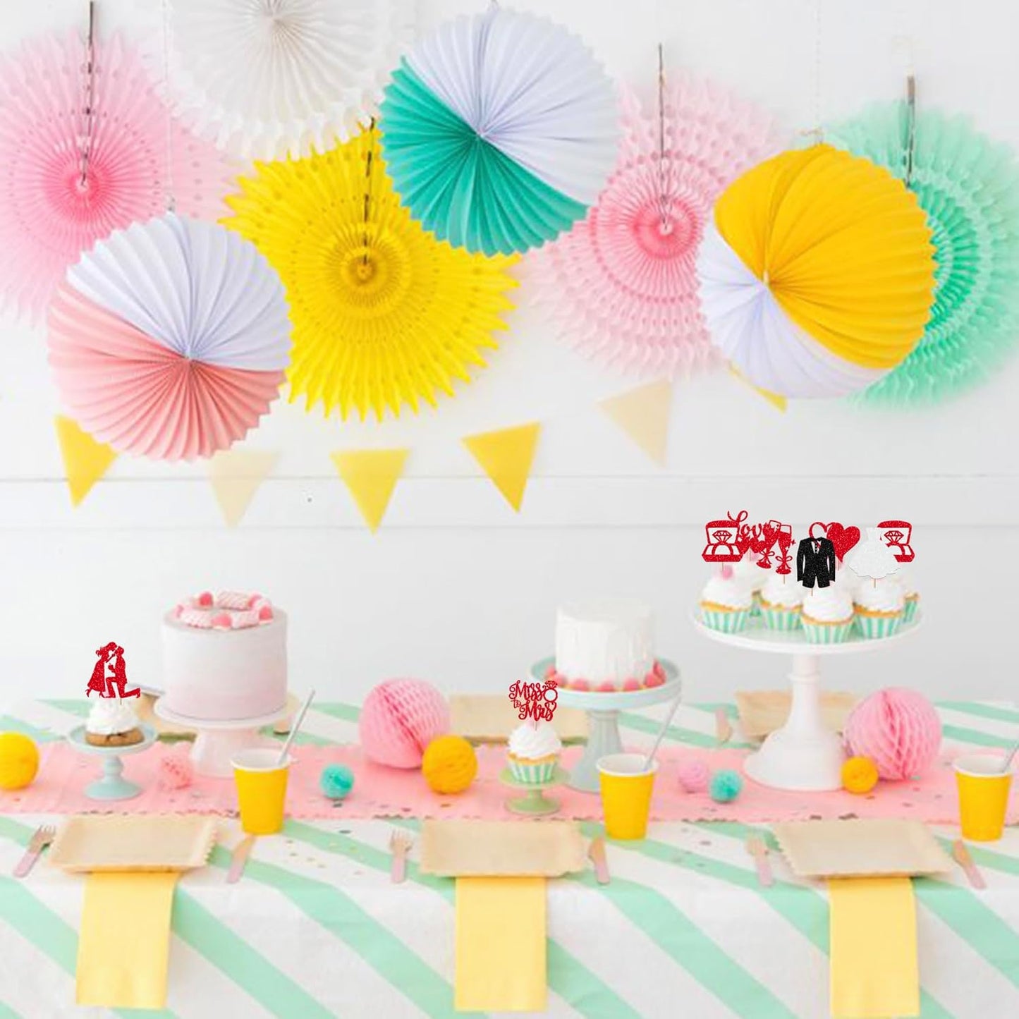 30 Pack Bride to be Cupcake Toppers Glitter Diamond Ring Love I Do Cupcake Picks Miss to Mrs He Asked She Said Yes Bridal Shower Wedding Engagement Bachelorette Cake Decorations Party Red