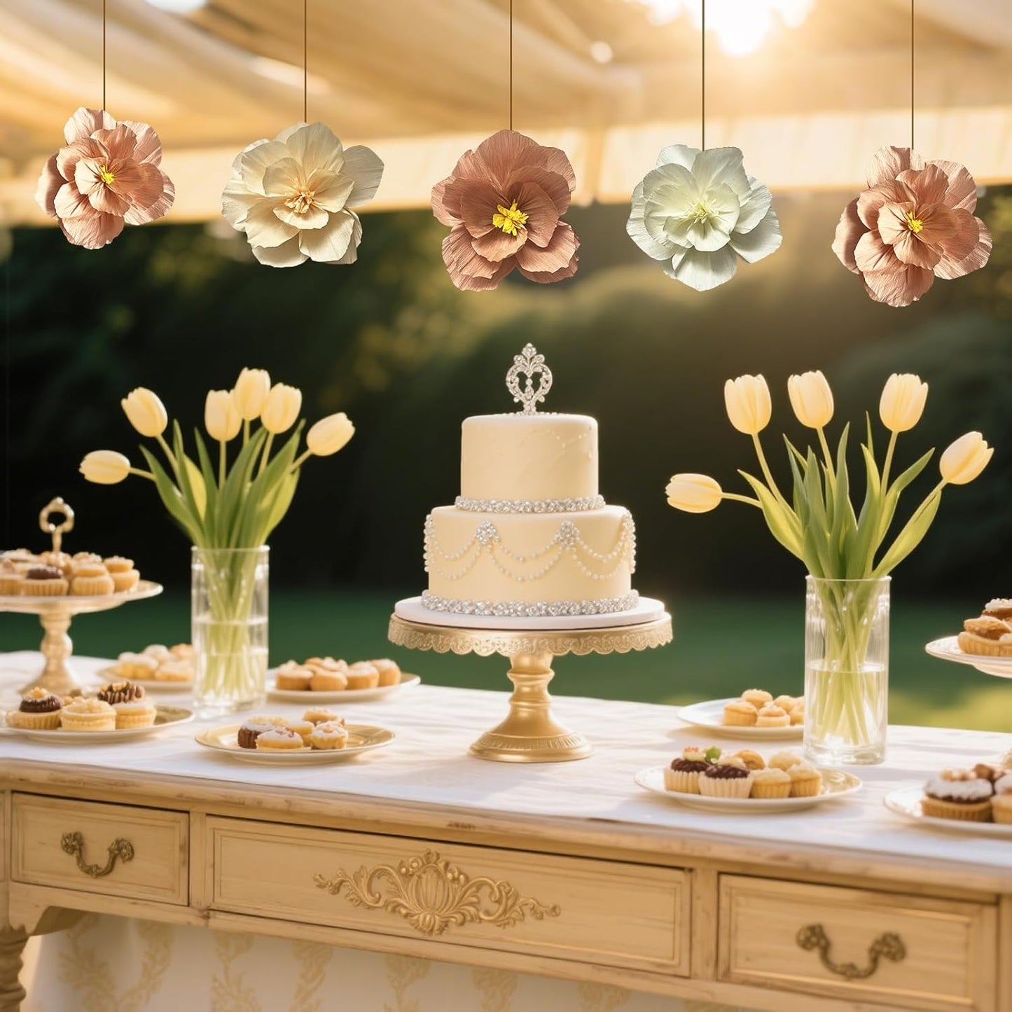 BRT Bearingshui Crepe Paper Flowers Decoration for Wall Total 9 Pcs, Artificial Flowers for Wedding Decor,Flower Backdrop Decor, Baby Bridal Shower Birthday Party, Pink Peach Beige 3D Wall Flowers