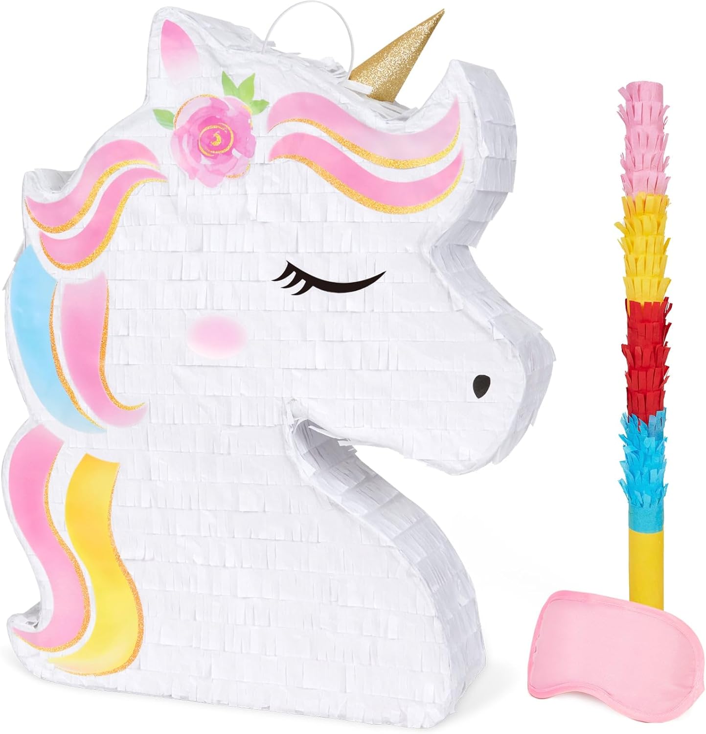 WERNNSAI Unicorn Piñata - Unicorn Party Supplies Piñata Bundle with Blindfold and Bat for Girls Kids Rainbow Unicorn Theme Birthday Party Game Decorations (15.7" x 12.2" x 3.1")