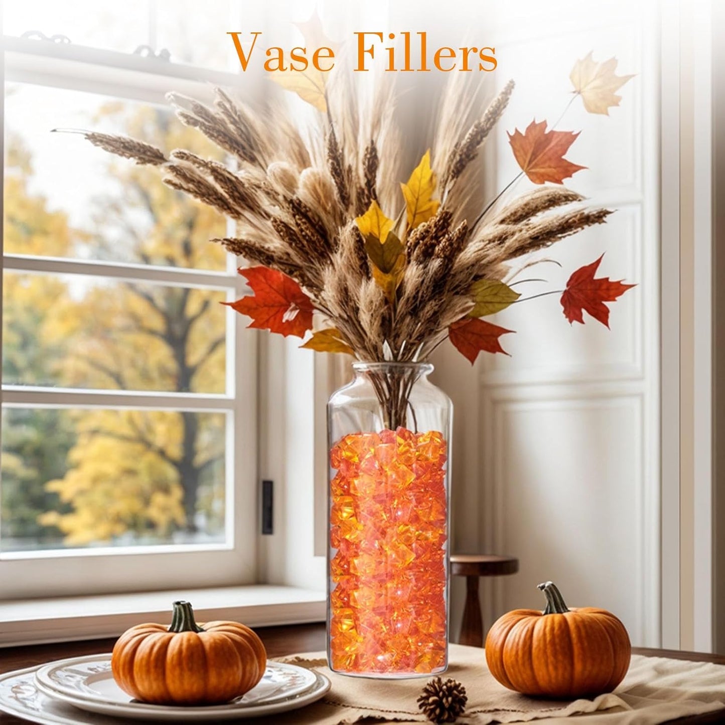 DomeStar Orange Fake Crushed 150 PCS Fake Diamonds Plastic Acrylic Clear Ice Rock Diamond Crystals Fake Ice Cubes Gems for Home Decoration Wedding Display Vase Fillers