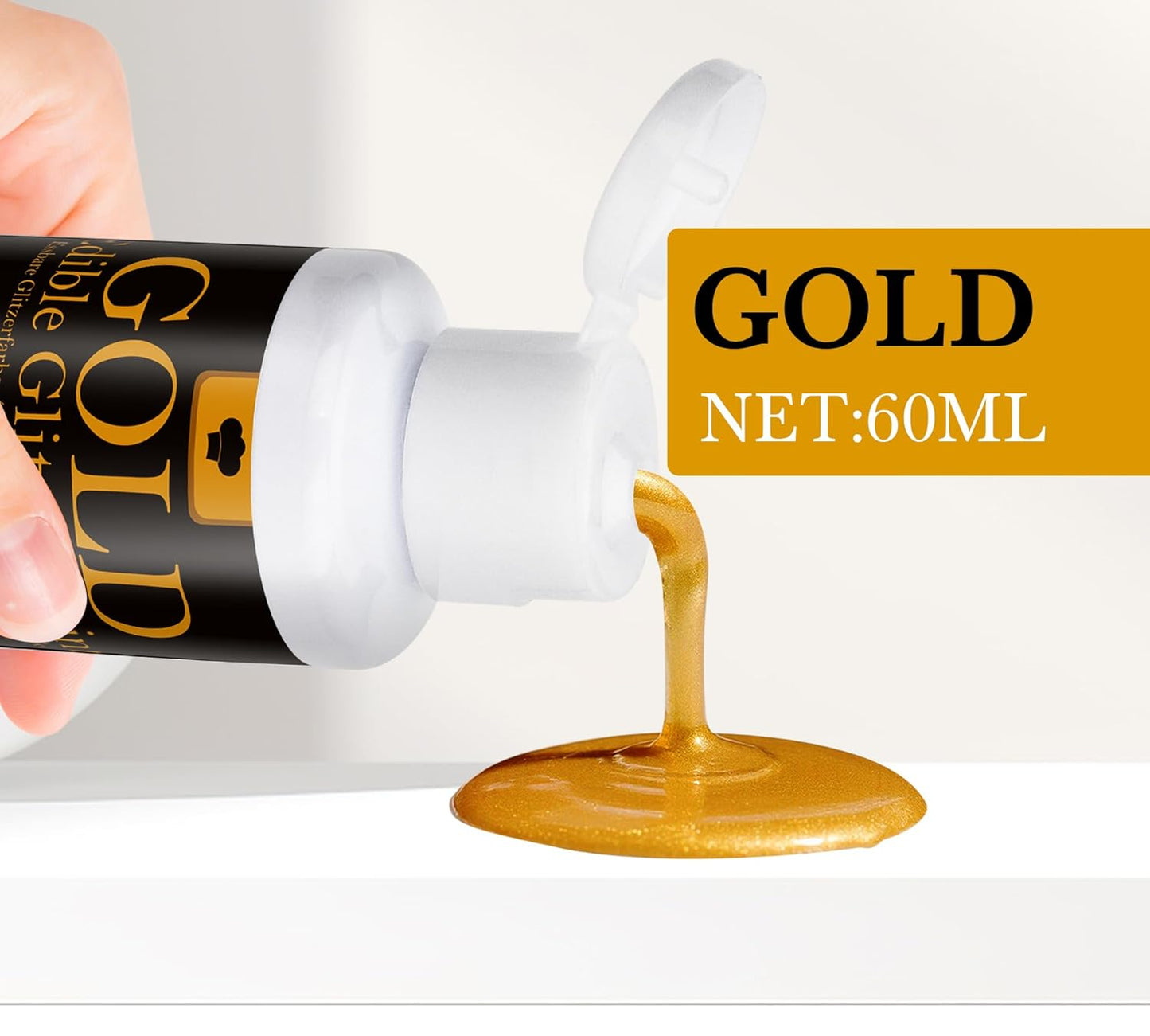 Edible Glitter Paint - 2 fl.oz / 60ml Food Safe Edible Gold Paint for Halloween Cake Decorating, Chocolate, Cocktail, Cupcakes - Gold Food Coloring Liquid Luster Dust for Candy, Drinks, Baking