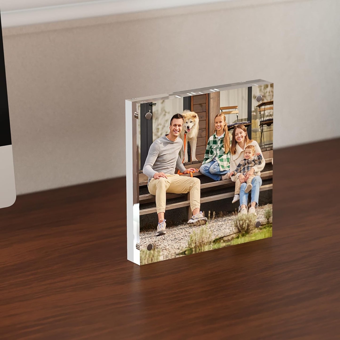 4x4 Acrylic Picture Frame 1 Pack, Clear Freestanding Double Sided Frameless Magnetic Photo Frames, Desktop Display Decor Gift