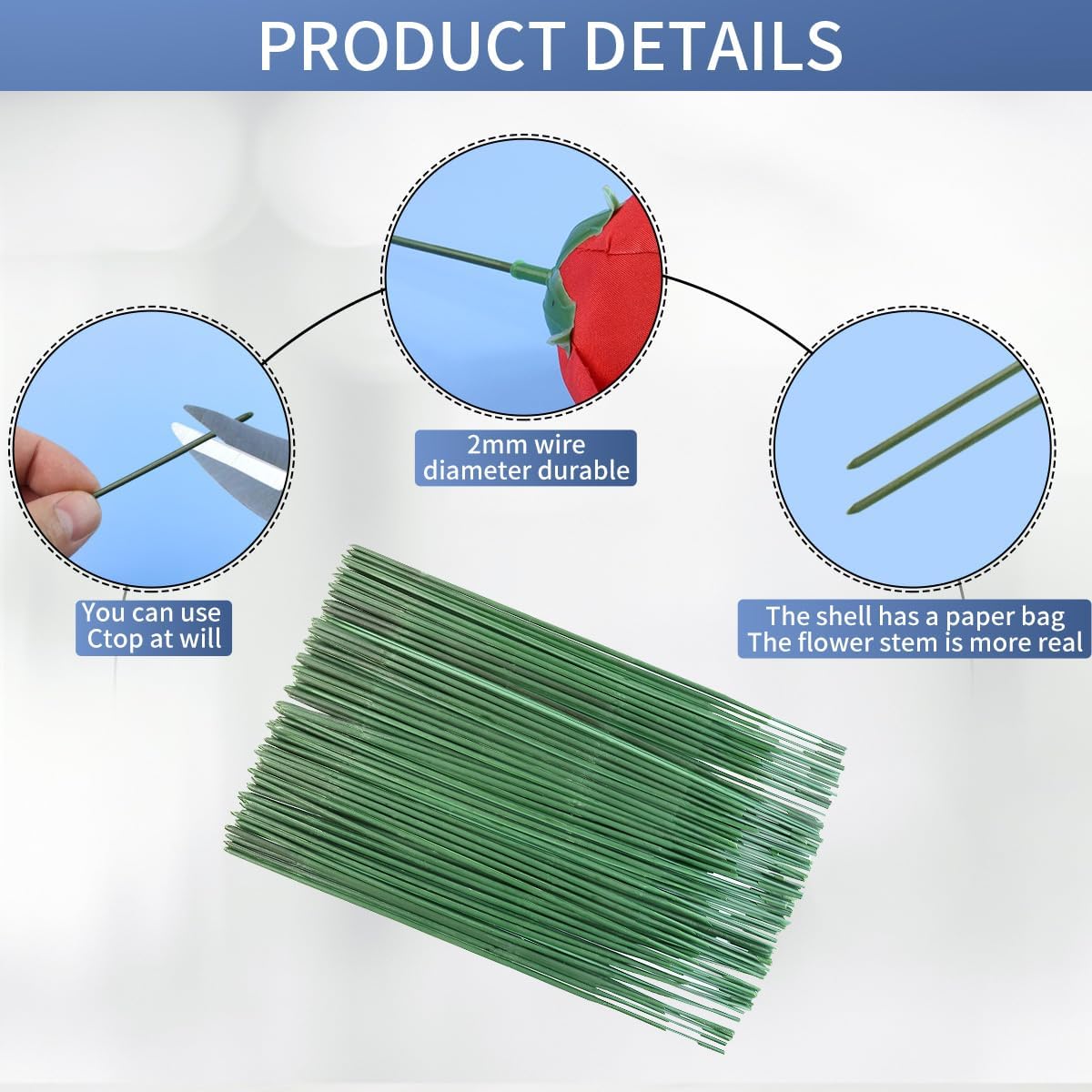 Green Floral Stems - 100pcs Plastic Flower Rods for Bouquets and Arrangements, Ideal for Crafts and Florists (30CM /12in)