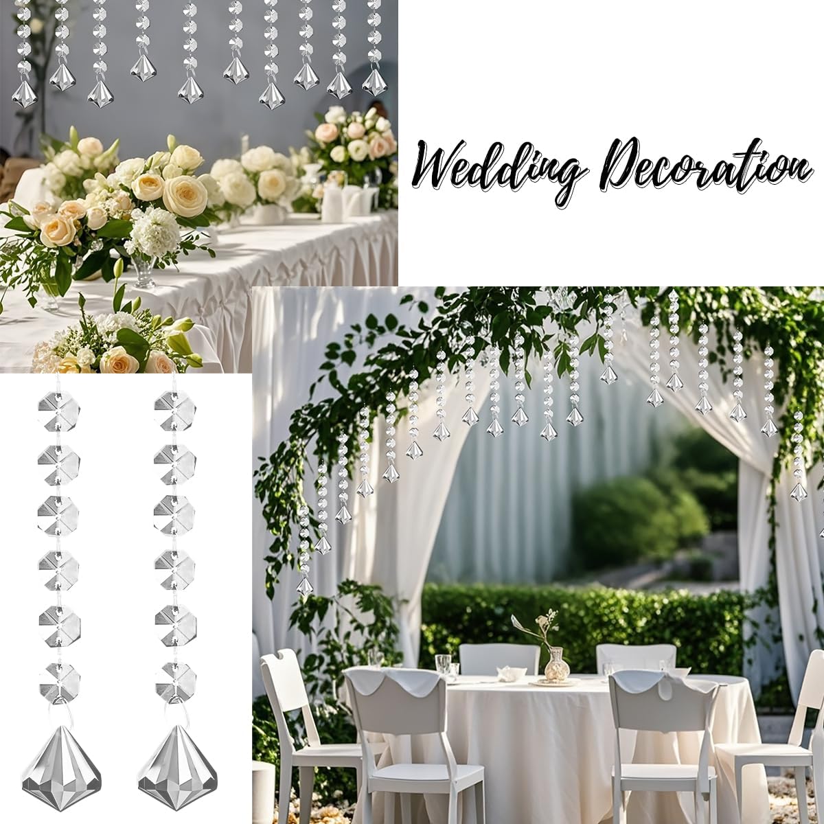 50 Pack Hanging Crystals - Clear Acrylic Prisms Pendant Ornaments for Christmas Tree, Centerpieces, Chandelier, Window & Home Decor, Ideal for Weddings, Parties Decorations (Diamond)