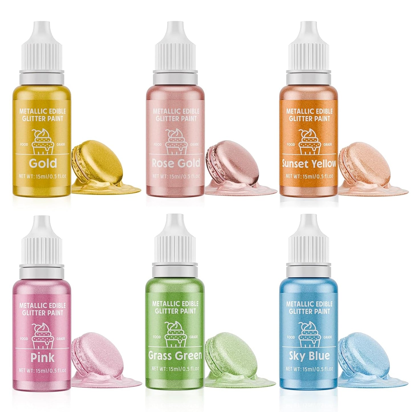 Edible Glitter Paint Set- 6 Color Food Coloring Metallic Glitter Paint for Baking, Cake Decorating - Food Grade Art Decorative Cake Paint for Cupcakes, Cookies, Fondant, Donuts, Macaron, Candy (Iridescence, 6 color)