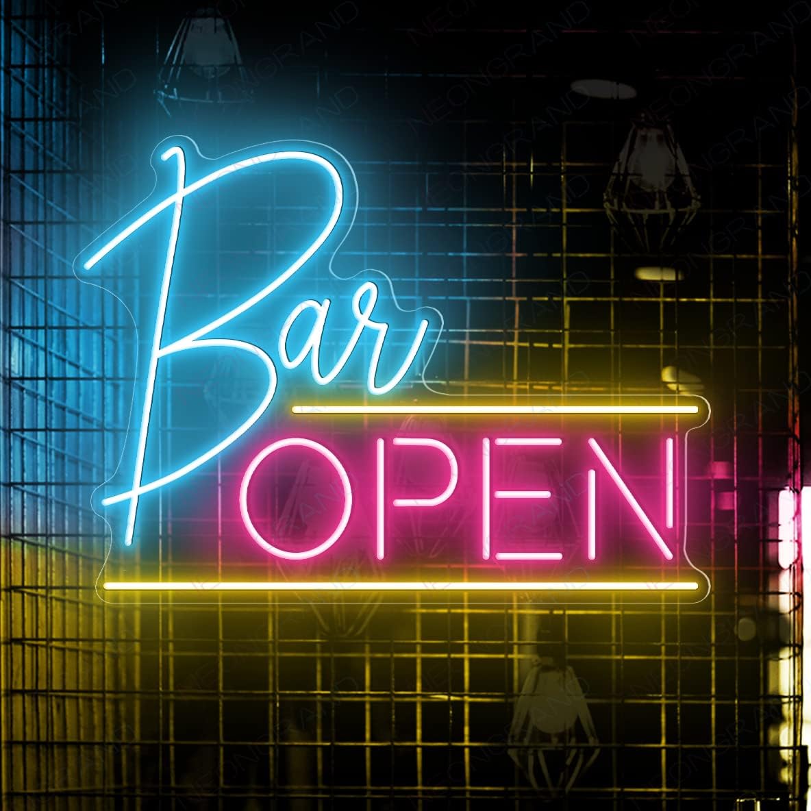 Open Bar Neon sign (LARGE 24x16'') Lights Neon Sign and Decor Led Light, Neon Signs For Man Cave (24x16'', Light Blue & Pink)