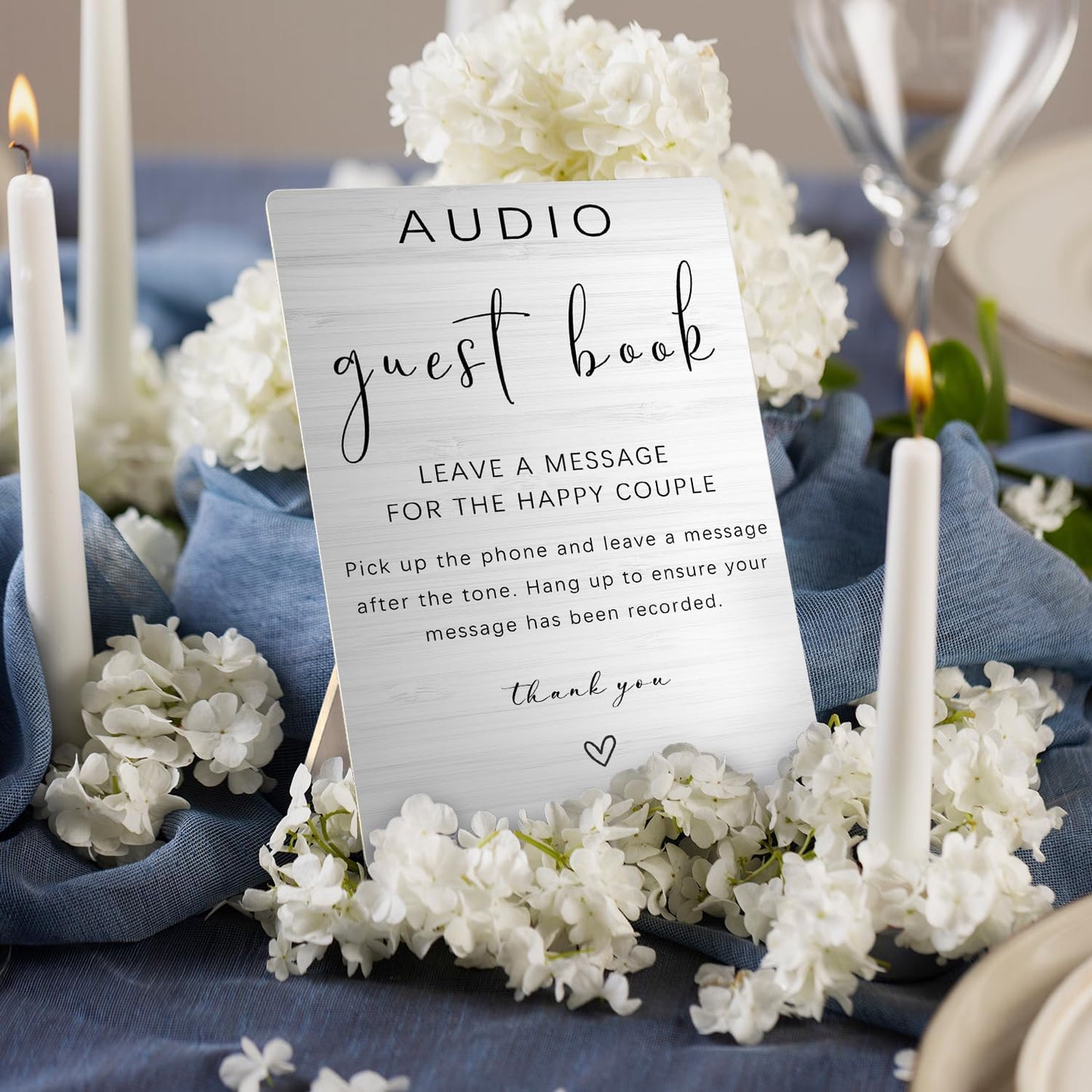 Audio Guest Book Sign - Audio Phone Guestbook Wooden Stand for Wedding 5x7inch, Wedding Table Decorations