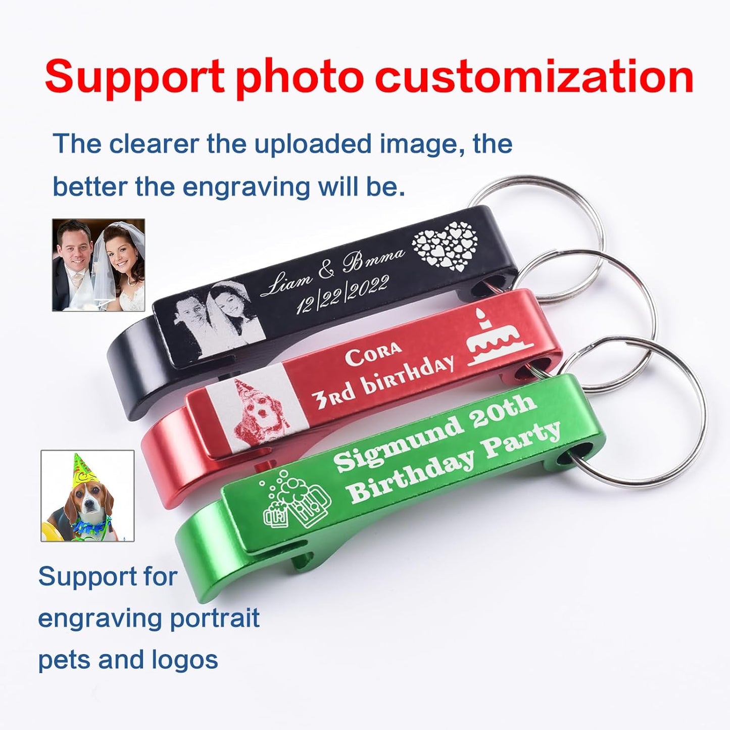 100pcs Personalized Bottle Opener Keychain Bulk, Custom Text/Logo/Photo