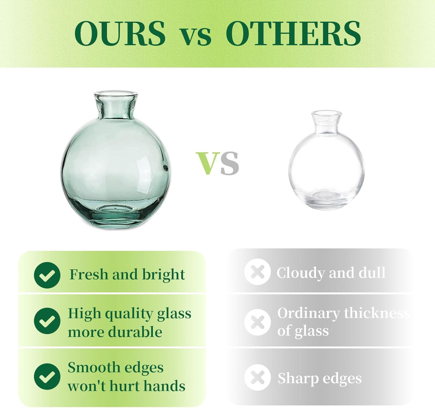 Glass Bud Vases Set of 12, Hewory Cute Green Small Vases Handmade, Mini Glass Flower Vase for Floral Arrangement, Tiny Centerpiece for Home Office Wedding Party Events Table Decor (Not Include Flower)