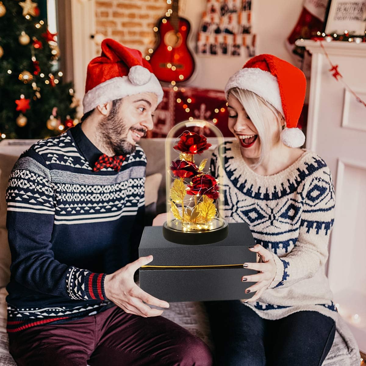 Beauty and The Beast Rose,Preserved Flowers Bouquets Gifts,Light Up Rose Flower in Glass Dome,Birthday Gifts for Women,Mom,Girlfriend Wife Anniversary,Valentines,Thanksgiving,Christmas,Wedding