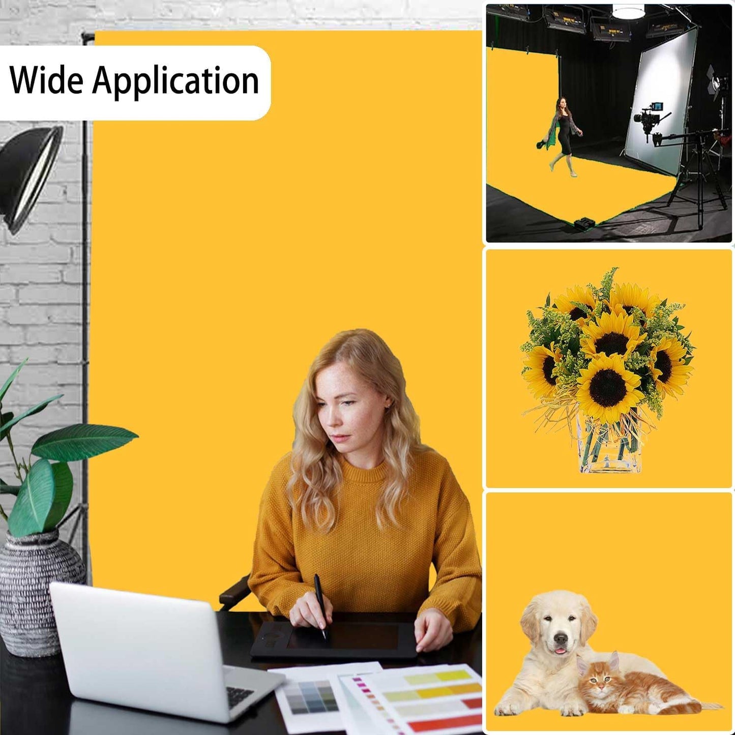 Yellow Photo Backdrop, Photo Booth Portrait Photography Background, Studio Yellow Backdrop for Photoshoot Streaming Video Shooting 8FTx10FT