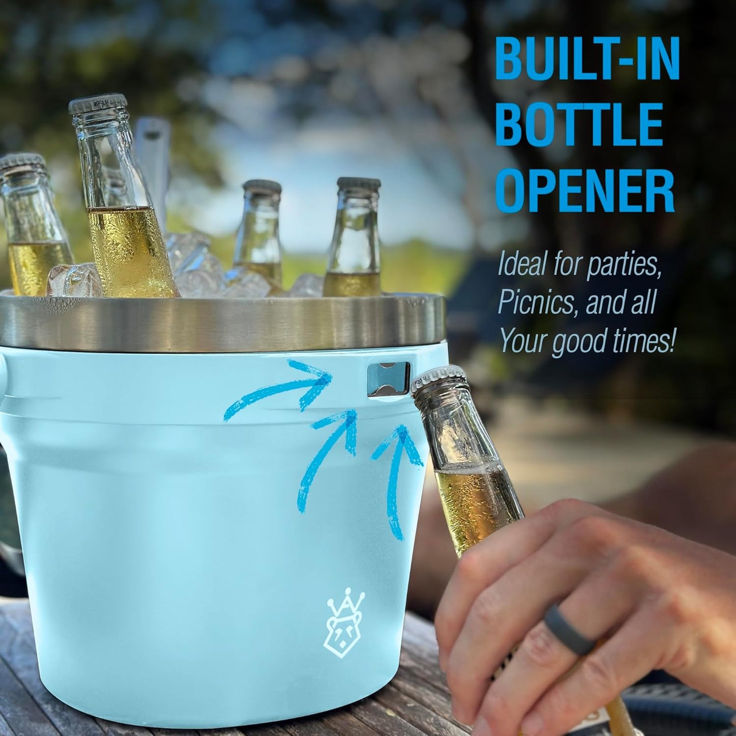 Insulated Ice Bucket with Lid & Scoop-XL Double-Walled, bar Essentials for Entertaining, Holiday Party, Stainless Steel Wine Chiller, Beverage Tub with Handle, Bottle Opener, Great Gift(Ocean Blue)