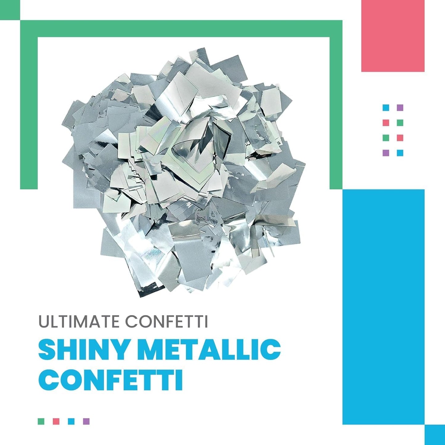 Rectangular Silver Mylar Shiny Foil Metallic Confetti for Cannon and Launcher use - Mother’s Day Confetti for Wedding, Parties, Gender Reveal and Live Events - 30 lb, 480 oz