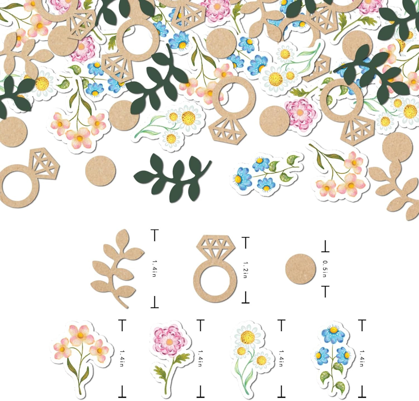 200pcs Flower and Greenery Wedding Confetti for Tables, Rustic Vintage Off The Market Bridal Shower Decor, Sage Green Bachelorette Confetti for Engagement Wedding Shower Decorations.