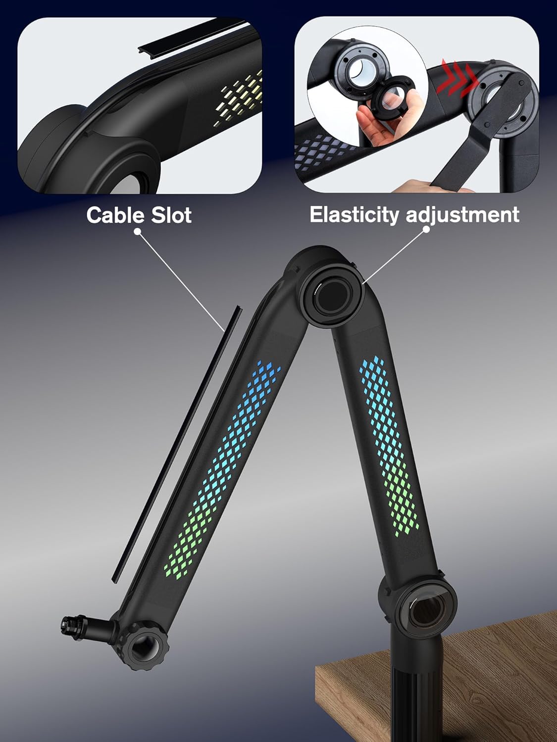 SUNMON RGB Mic Arm – Adjustable Boom Arm with Rhythm RGB Lighting for Blue Yeti, HyperX QuadCast, Rode, Fifine AM8, and More – Perfect for Podcasting, Streaming, and Gaming