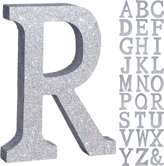 TONIFUL 8 Inch Silver Glitter Letter R Table Centerpiece A-Z Silver Birthday Party Decorations,Silver Alphabet R for Birthday,Chrismas,Graduation,Bridal Shower,Wedding,Anniversary Party Supplies
