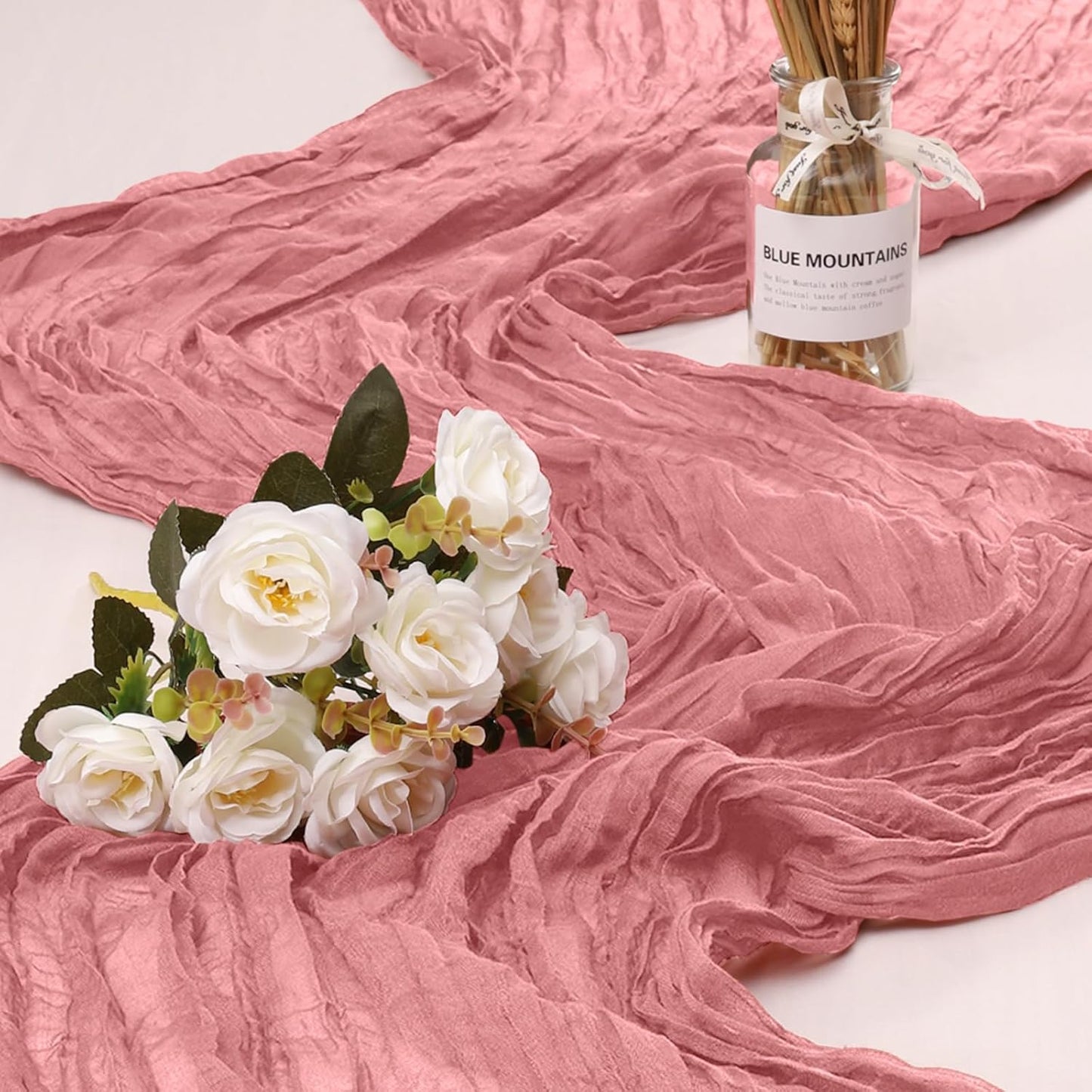 1 Pack Cheesecloth Table Runner 10Ft Christmas Gauze Boho Table Runners for Wedding Decor Bridal Shower Decorations Baby Shower Party(35" x 120")