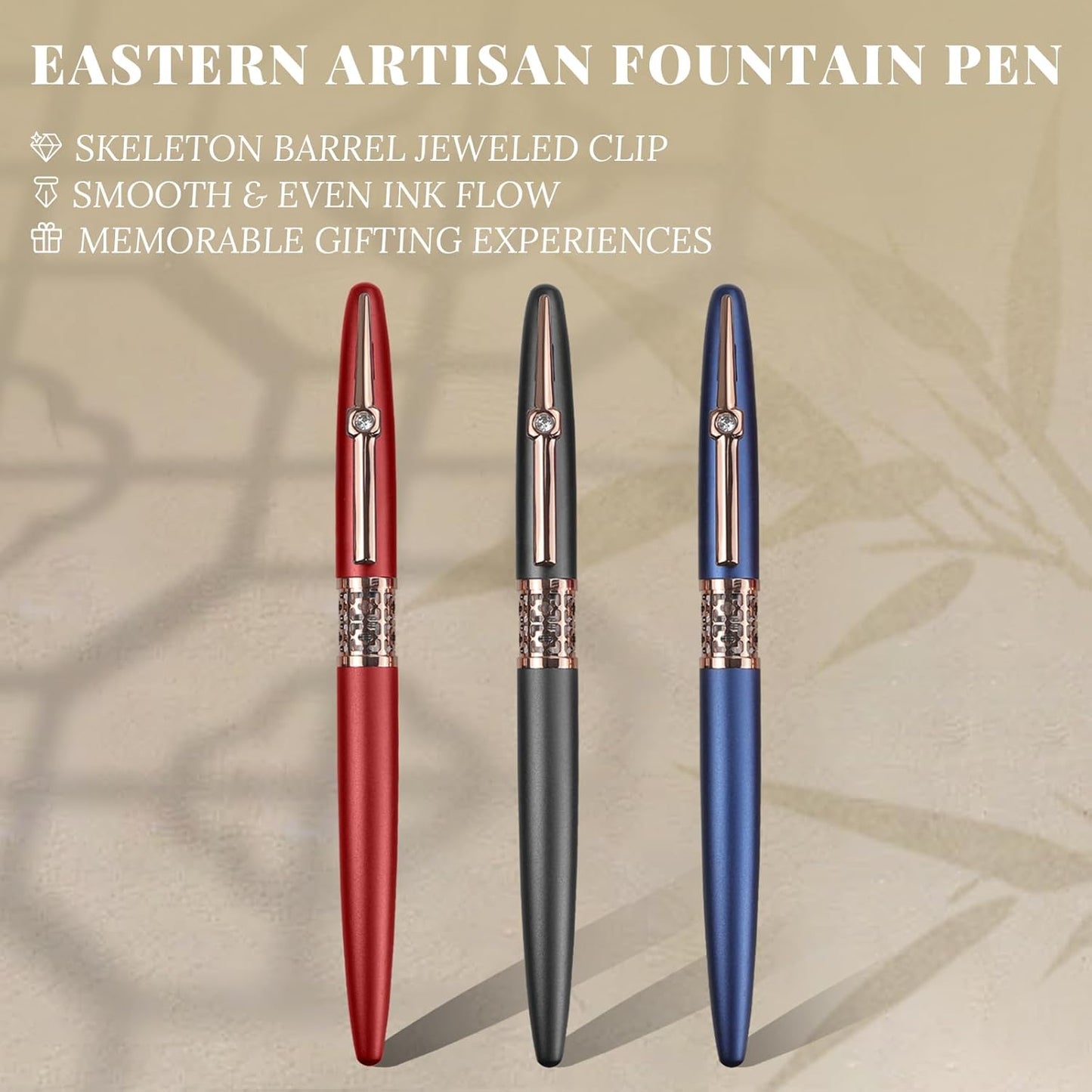 YUNCHUN Refillable Fountain Pen Fine Nib, Fancy Ink Pen with 5 Black & 5 Blue Ink Refills Cartridges, Cool Ink Pens for Writing, Business Metal, Best Gift Set for Men & Women, Blue