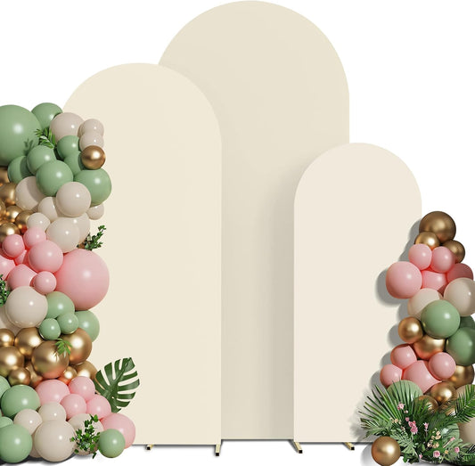 Spandex Anti Wrinkle Arch Backdrop Cover - High Elastic Fitted Arch Stand Cover Set of 3, Beige Round Top Chiara Backdrop for Wedding Birthday Party Garden Decor 4FT, 5FT, 6FT