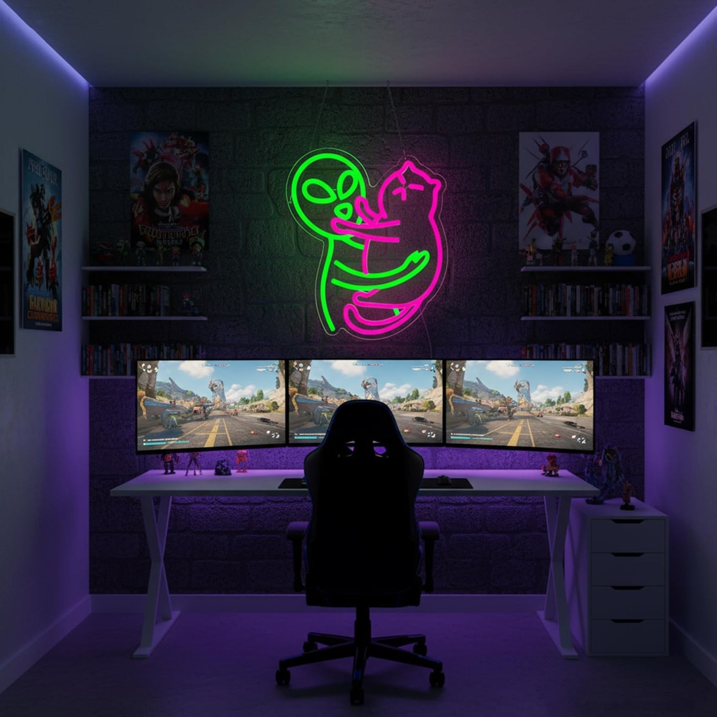 Alien Cat Neon Sign,Neon Signs for Wall Decor,LED Cat Alien Sign,Dimmable Neon Lights for bedroom,Man Cave,USB Powered Neon Light Sign,Cute LED Signs for Wall Decor,Alien Decor,Game Room