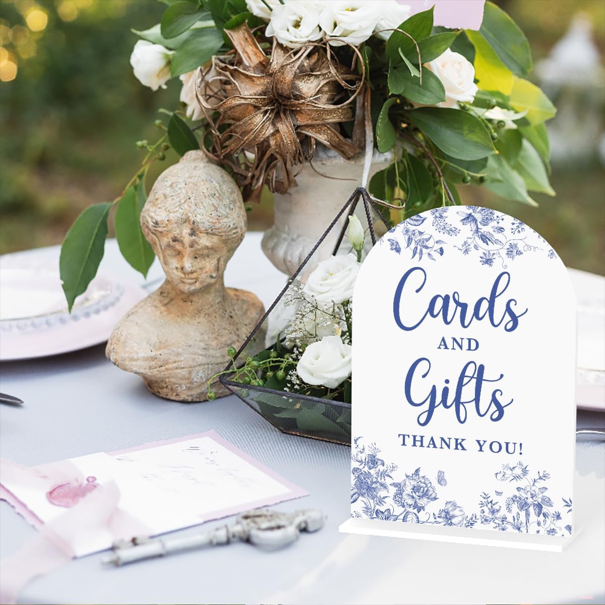 Acrylic Wedding Signs, Dusty Blue Wedding Decor, Blue Weddings Decor, Cards and Gifts Signs for Reception, Modern Calligraphy Arch Acrylic Table Top Sign for Weddings Parties Dinners (White)