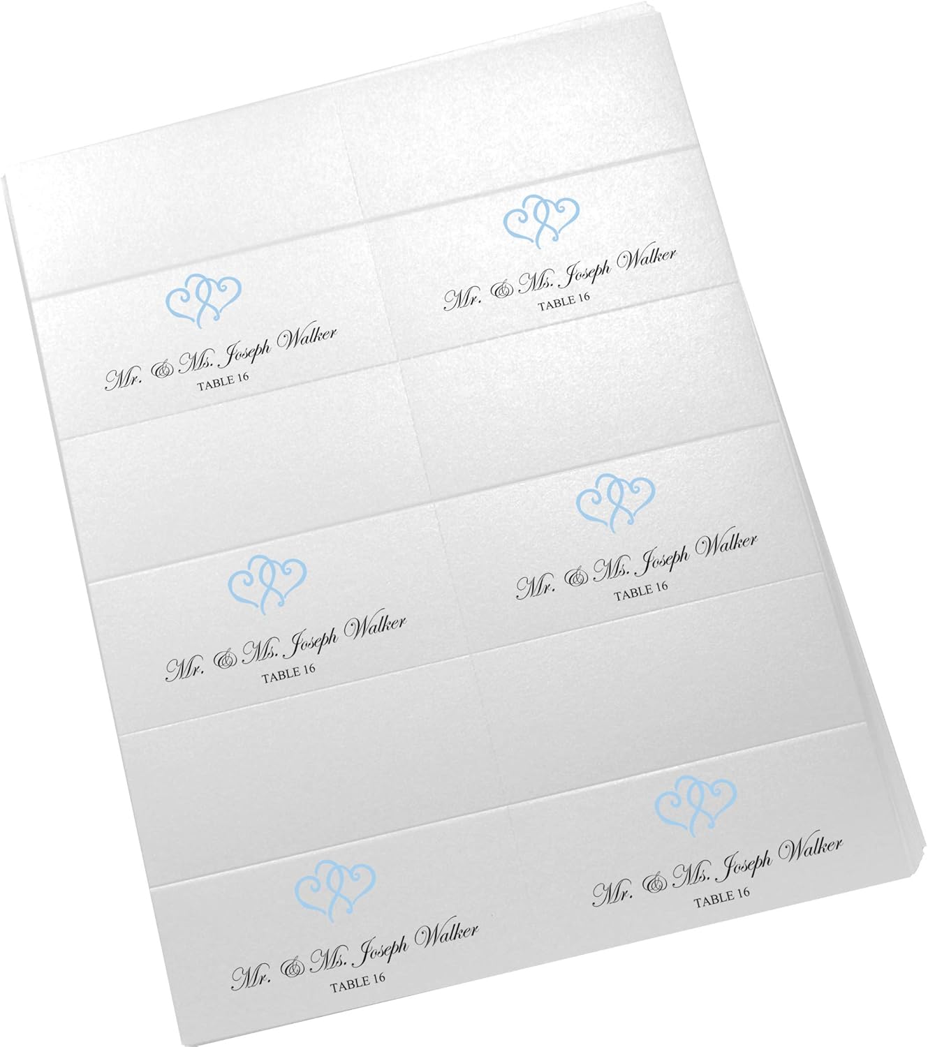 Linked Hearts Printable Place Cards, Light Blue (Choose Color), Set of 150 (25 Sheets), Laser & Inkjet Printers - Wedding, Party, Dinner, and Special Events - Made in the USA