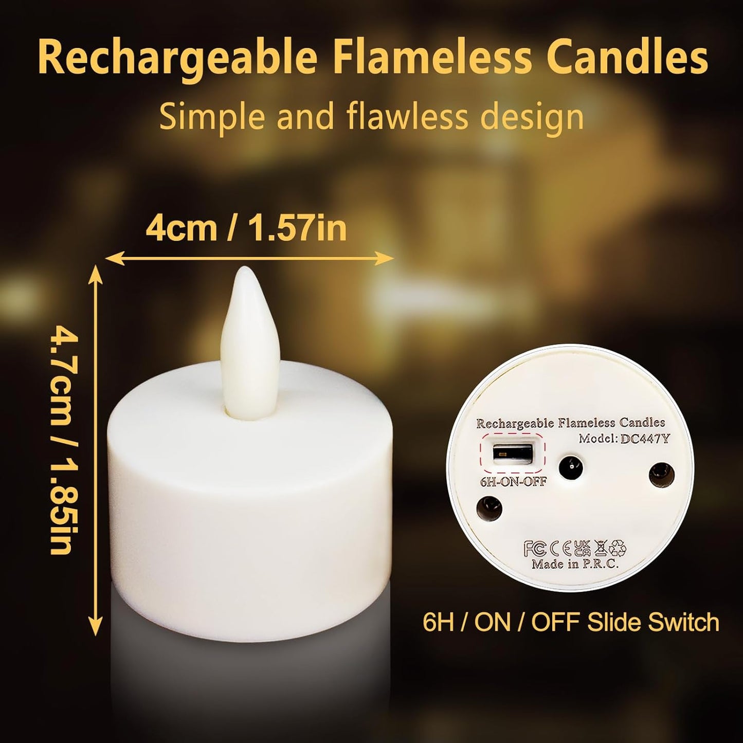 Rechargeable Tea Lights,Flameless LED Candles with Remote Timer,Battery Operated Tea Lights Flickering Votive Candle,for Home Restaurant,Holiday Party (12 Pack)