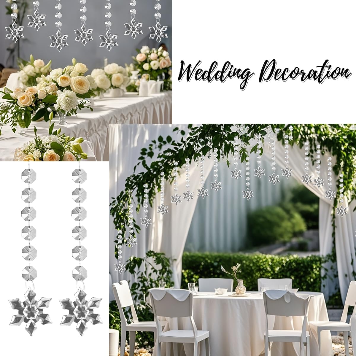 50 Pack Hanging Crystals - Clear Acrylic Prisms Pendant Ornaments for Christmas Tree, Centerpieces, Chandelier, Window & Home Decor, Ideal for Weddings, Parties Decorations (Snowflake)