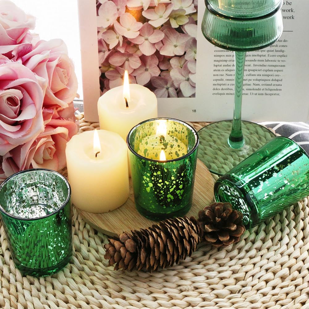 Green Mercury Glass Tea Light Holders Set of 36 - Elegant Votive Candle Holders for Weddings, Showers and Home Decor - Perfect for Table Centerpieces and Parties (Glass, Green)
