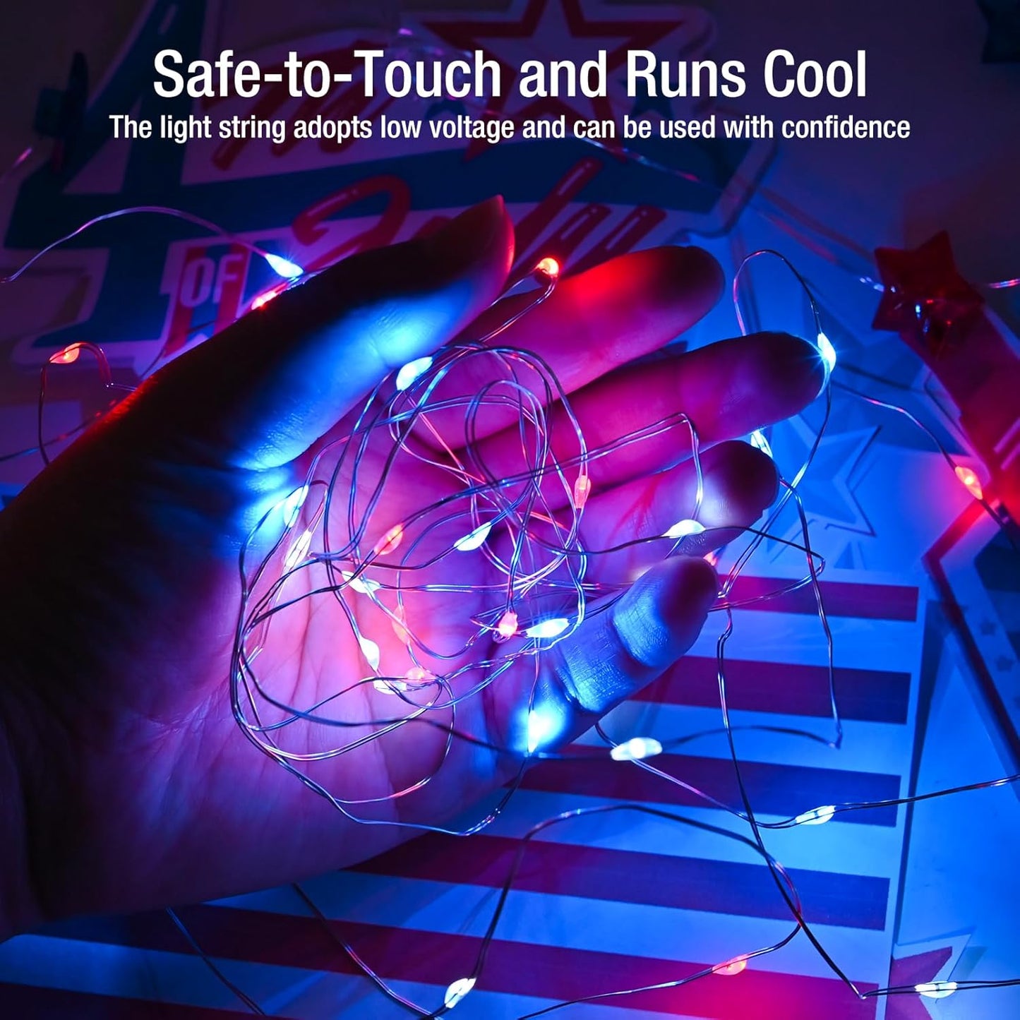 4th of July Decorations - 12 Pack Red White Blue Fairy Lights Battery Operated, 7ft 20 Led Twinkle Lights 3 Modes, Waterproof Bulk Mini String Light for Independence Day Patriotism Decorations