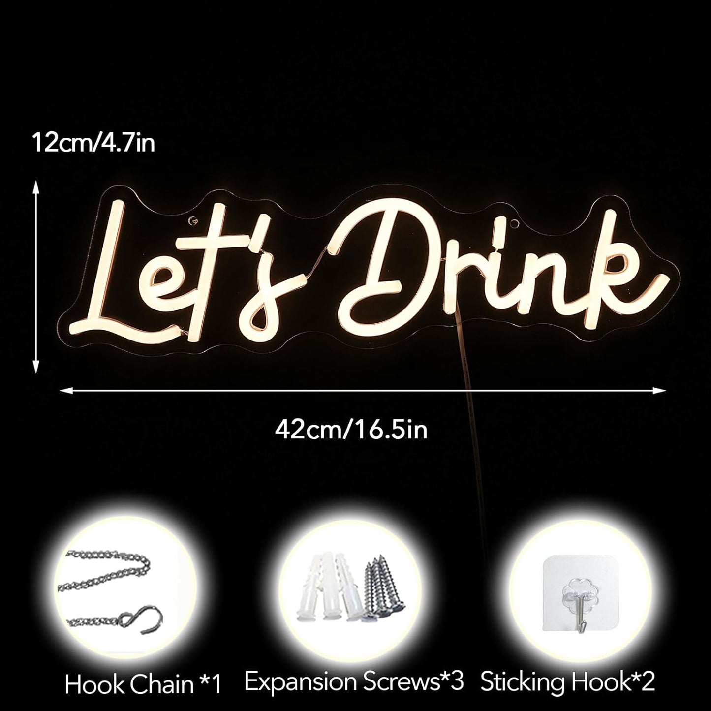 Let's Drink Neon Sign,Bar Neon Sign For Wall Decor,Warm White Led Signs Usb Powered,Living Room Decor, For Adult Boys Girls Bedroom Restaurant Hotel Party Birthday(16.5x4.7in)
