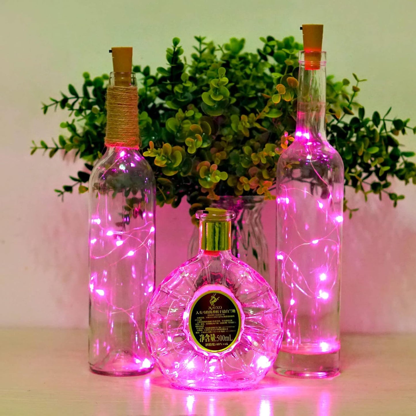 Wine Bottle Lights with Cork 15Pack 10 LED 40 Inches Battery Operated Silver Wire Liquor Fairy Mini String Lights for Party Christmas Halloween Wedding Decoration (Pink)