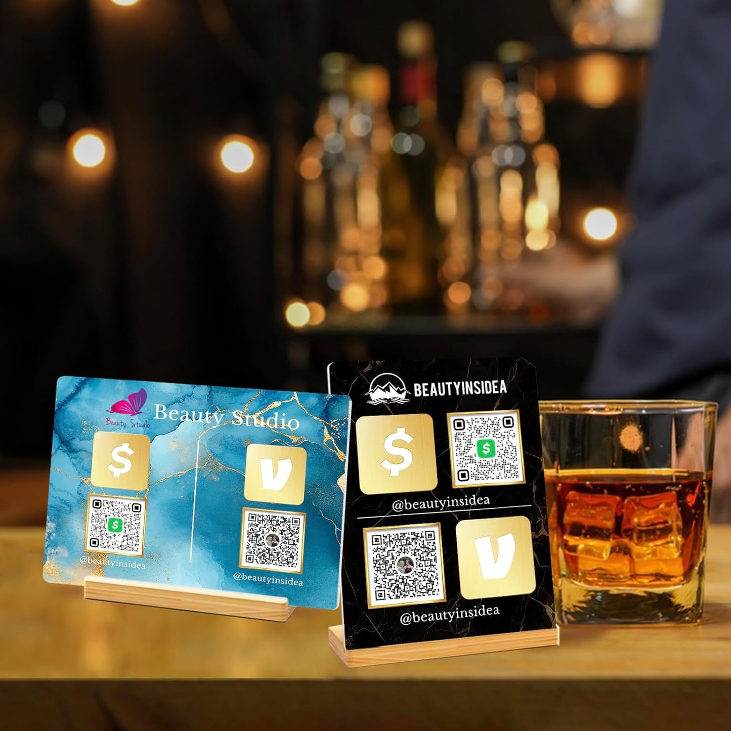 Personalized Custom Metal QR Code Sign Venmo Cashapp Scan to Pay with Stand Instagram Facebook Social Media QR Signs Bar Code QR Plaque Print for Business Salon Beauty Store Restaurant Wifi Sign (Horizontal 2)