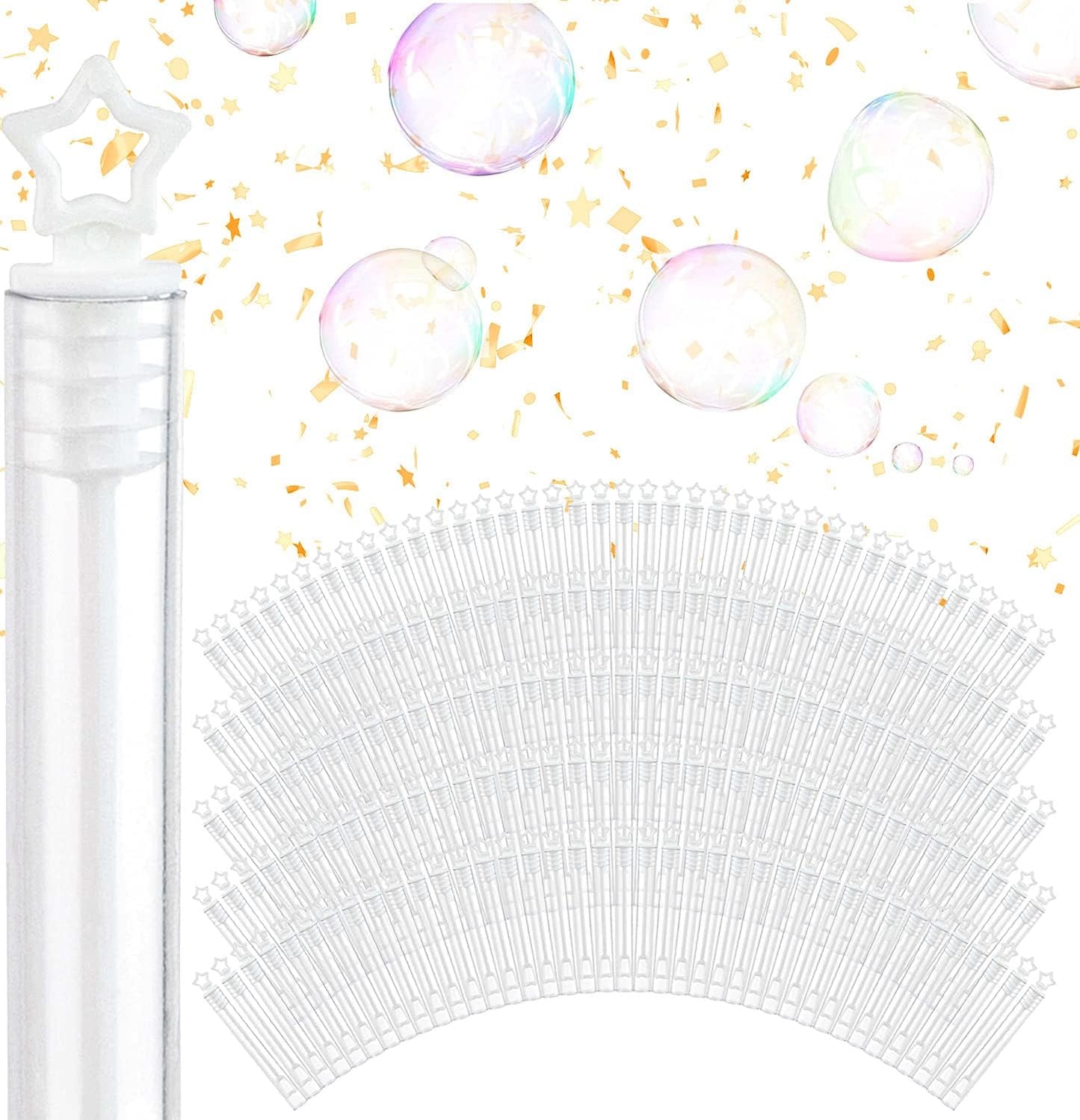 Wedding Bubbles Bulk - White Star Top Wands (100 Count) Individual Mini Bubble Wand Favors for Weddings, Celebration Party Favor for Guests - Stock Your Home
