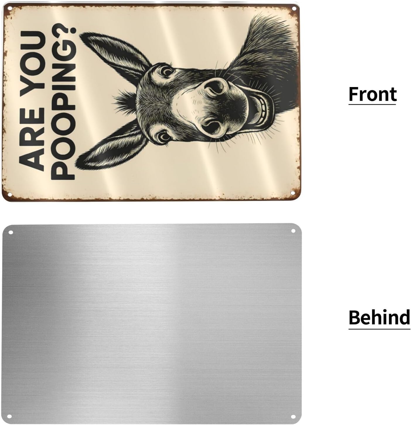 Funny Donkey Bathroom Sign - "Are You Pooping?" Rustic Metal Tin Sign for Toilet, Restroom, Farmhouse Humor Decor - 8"x12" Wall Art Gift