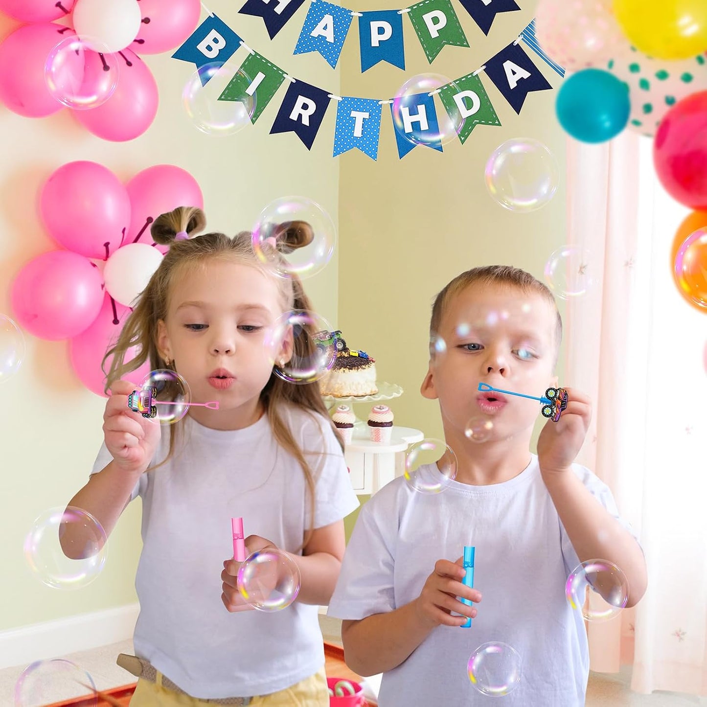 AMFZON 24Pcs Monster Truck Party Favors Bubble Wands for Kids, Truck Big Cars Mini Bubbles Wand Toys, Monster Truck Birthday Party Supplies Goodie Gift Bag Stuffers Pinata Classroom Prizes