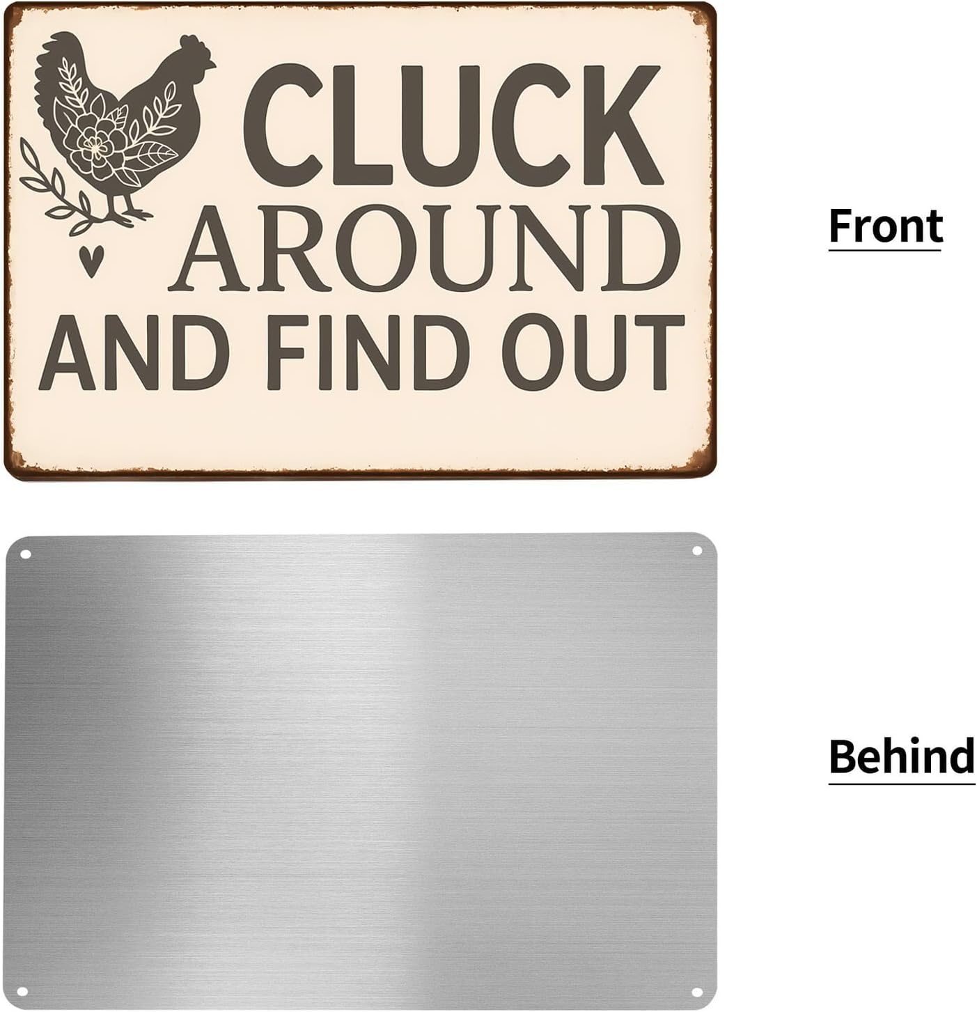 Funny Chicken Tin Sign - "Cluck Around and Find Out" Farmhouse Wall Decor for Kitchen, Coop, Garden - 8x12 inch Rustic Metal Gift