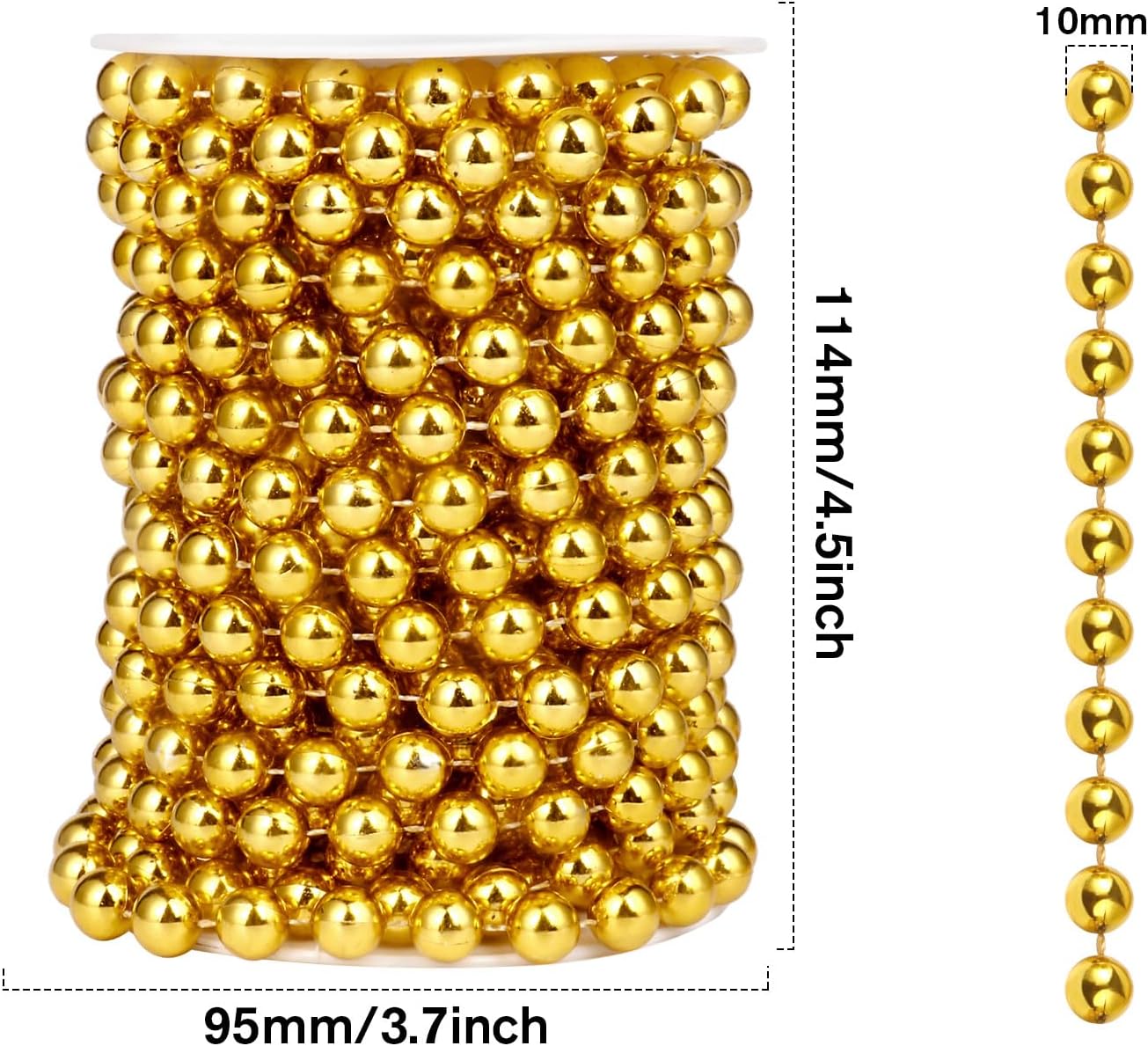 [33 Feet] Gold Pearl Beads Garland, 10MM 11 Yards Gold Faux Pearl Beads String Roll Bulk for DIY Craft Christmas Tree Wedding Party Decoration