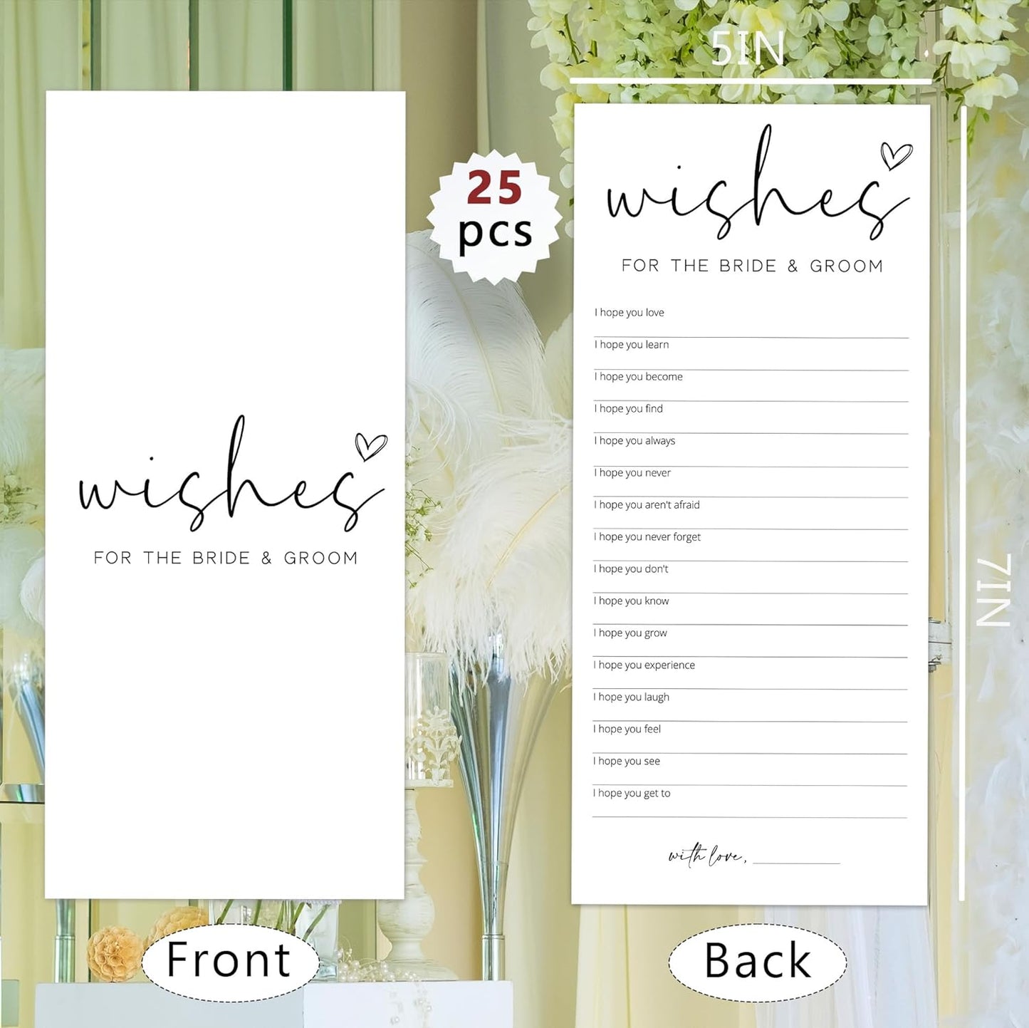Bridal Shower Games, Wishes for The Newlyweds, 25Pcs 4x9inch Minimalist White Double-Sided Bridal Game Cards, Wedding Shower Games for Guests, Engagement Bachelorette Party Supplies - A23