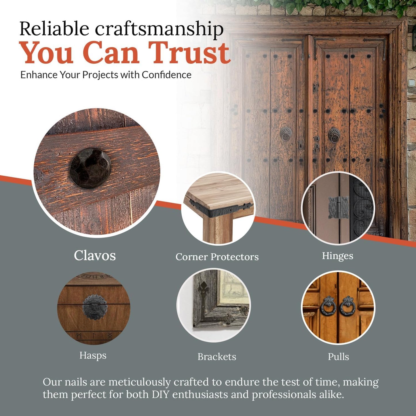 10 Pack 1" Small Round Head Iron Clavos Decorative Nails – Sealed Unfinished – Handmade Handmade Rustic Round Fasteners for Farmhouse Shutter, Barn Door, Shutters and Gates – Ornamental Wood Accent