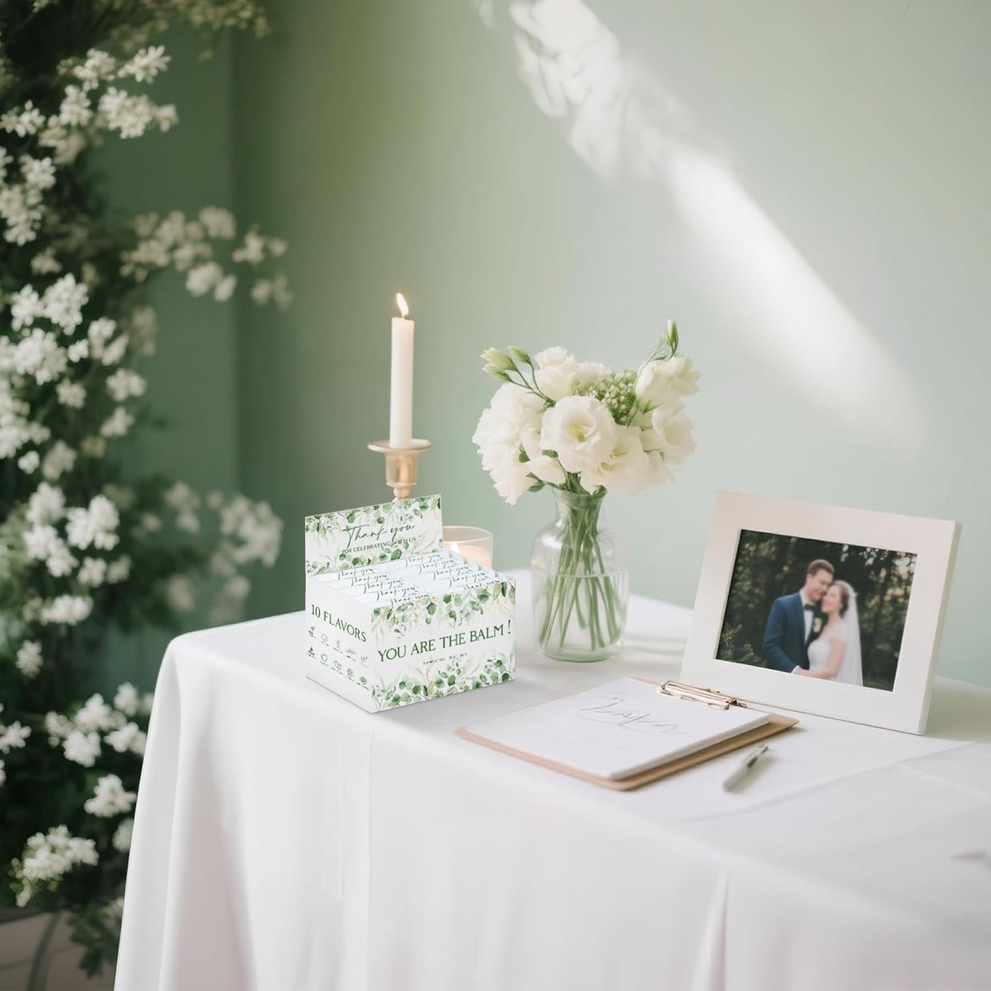 50 Pack Moisturizing Lip Balms Bulk Wedding Party Favors Thank You for Celebrating With Us Gifts Baby Shower Birthday Gift Sage Green Eucalyptus You Are The Balm Beeswax Giveaways Guests