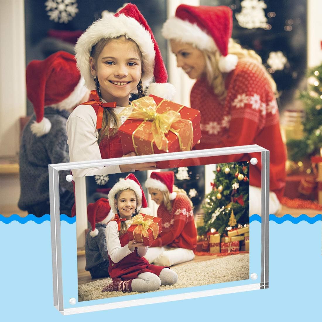 HELPLEX 5 Pack 4x6 Acrylic Picture Frames, 20mm Thicker Frameless Clear Frame Double Sided Magnetic Frame, Free Standing Desktop Display Stand Acrylic Frames