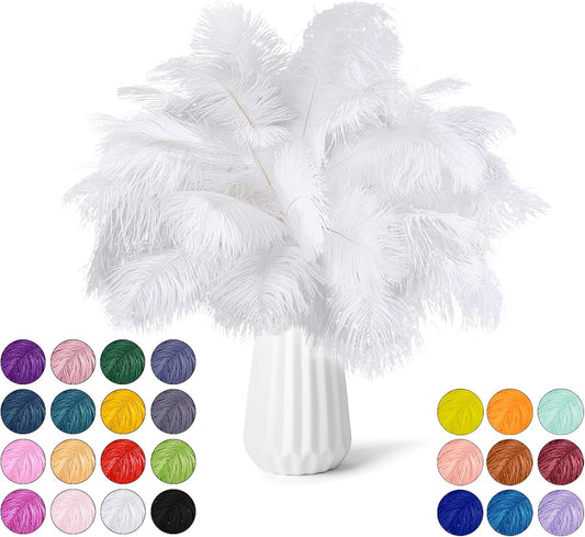 NEWONG 30pcs White Ostrich Feathers Natural Bulk 11-14inch(28-35cm) Vase Craft Wedding Home Party Centerpieces Christmas Day Decoration