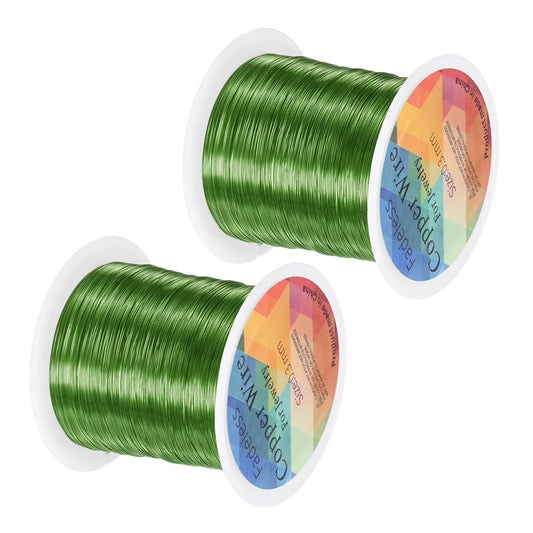 2-Rolls 0.2mm Jewelry Wire, 32 Gauge 328FT Craft Wire Copper Beading Wire for Jewelry Making/Planting/Weaving/DIY Crafting, Soft Metal Wires [100M, Green]