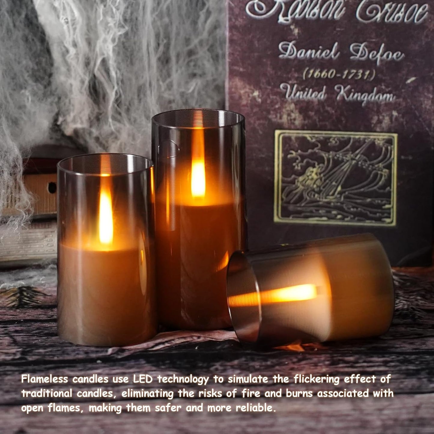 Flameless LED Candles, Upgraded Realistic Flickering Pillar Battery Operated Candles with Remote Timer, Acrylic Electric Set of 3 for Romantic Ambiance and Home Decoration（Grey）