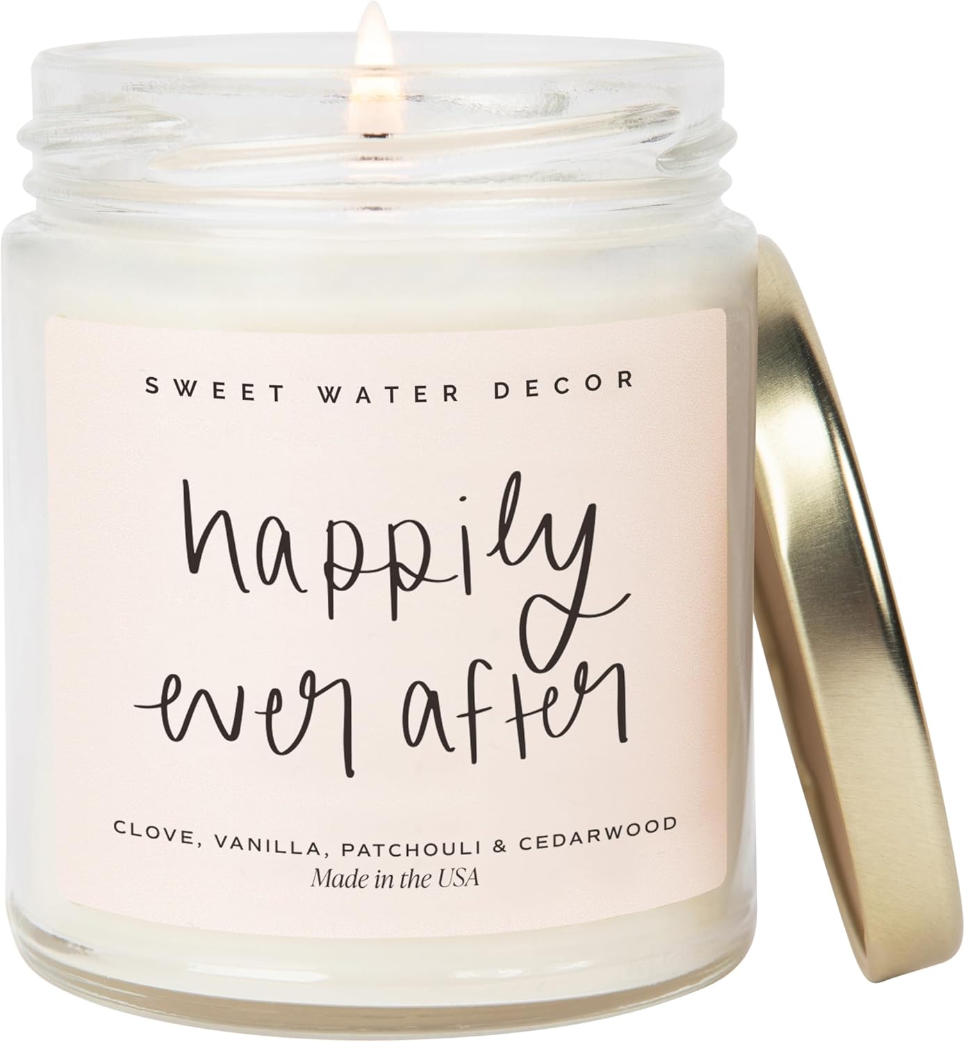 Sweet Water Decor Happily Ever After Candle - Gold Pepper, Clove Leaf, Nutmeg and Lavender Scented Candle for Home - 9oz Clear Jar with 40 Hour Burn Time, Made in USA - Wedding and Engagement Gifts