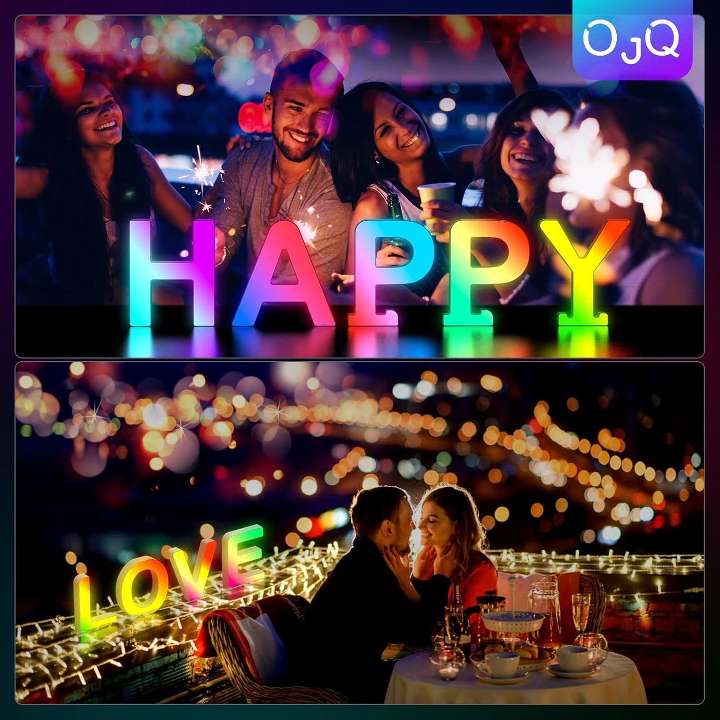 OJQ Light Up Letters LED Letter - Marquee Letters Room Decor Alphabet Letter Music Sync Color Change Colorful - Christmas Birthday Gifts for Girl - Teen Girls Gifts Party Home Wall Decor