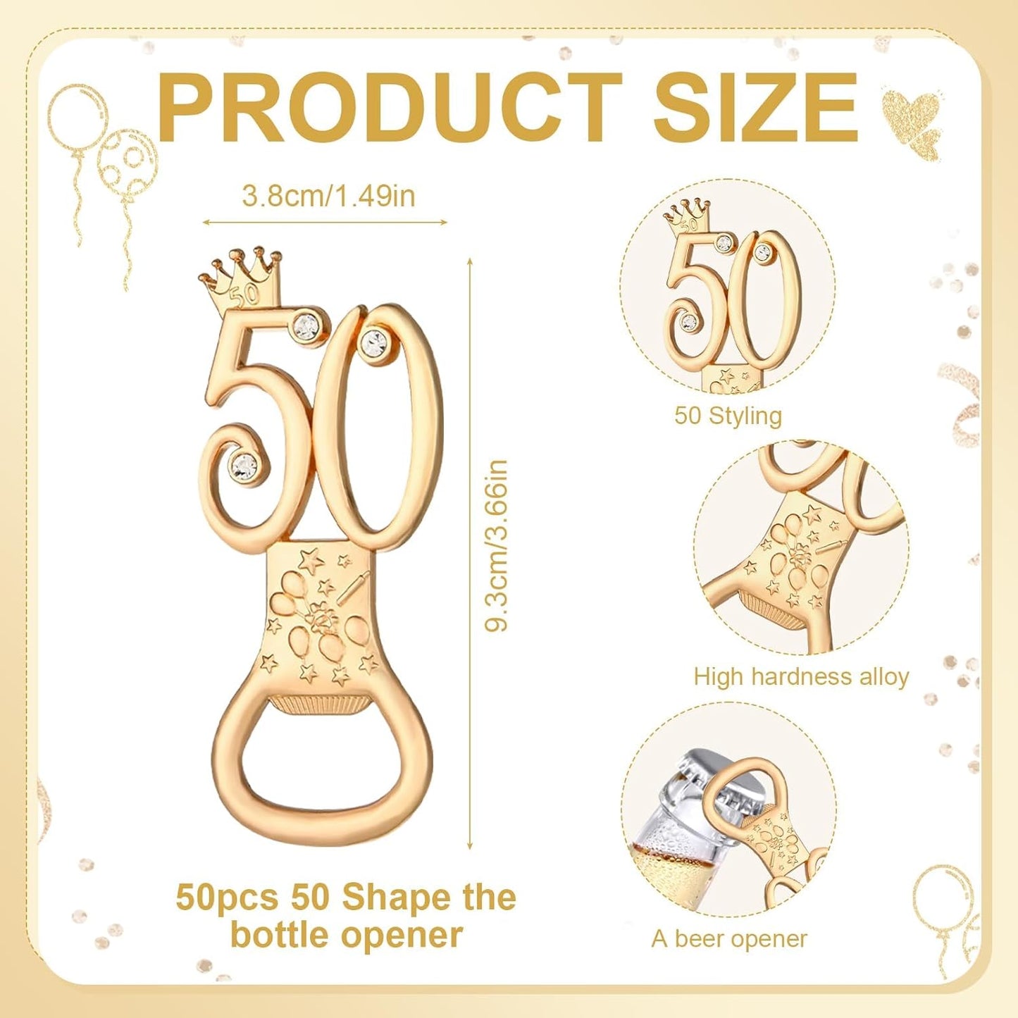 50Pcs 50th Birthday Bottle Opener Set 50th Birthday Party Favors 50th Golden Bottle Openers Personalized Party Favors Wedding Anniversaries Souvenirs Favors For Guests Party