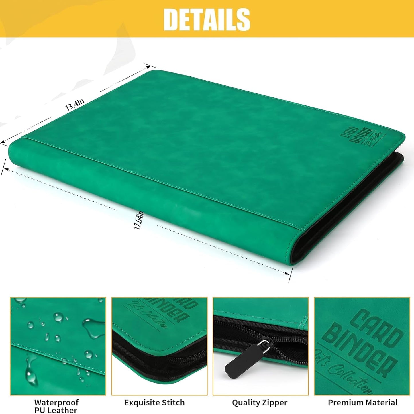 Premium Ringless Trading Card Binder - 1024 Capacity, 16 Side-Loading Pockets per Page, Archival Quality Protection & Anti-Slip Spine for TCG, MTG, Sports Cards (Emerald)