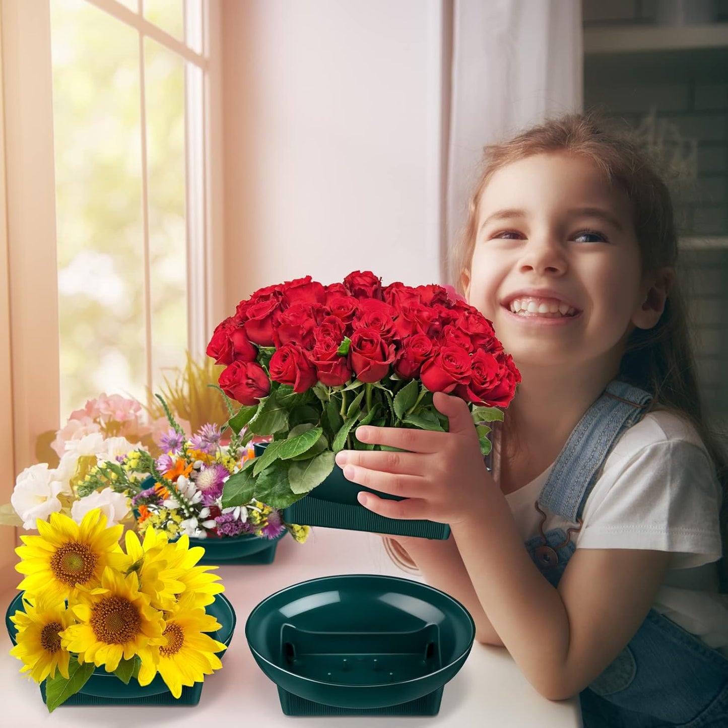 Karenhi 36 Pcs Floral Supplies Green Bowls for Flower Arrangements Large Size 6.3 Inch Floral Foam Bowls for Arrangements Holiday Wedding Fresh Flower Decoration Supplies (Foam Not Include)